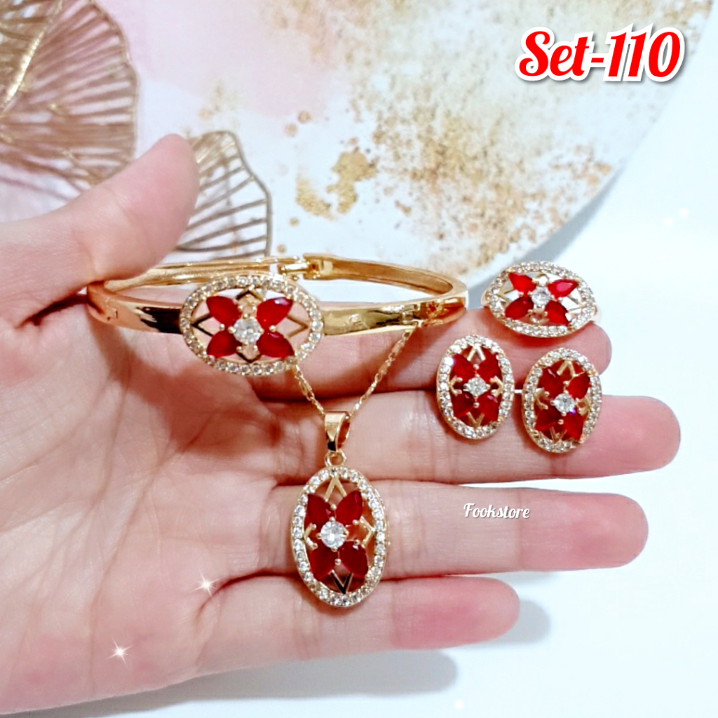 SET PERHIASAN DEWASA PERMATA WARNA XUPING ISI 4 ITEM /SET-110/SET-112