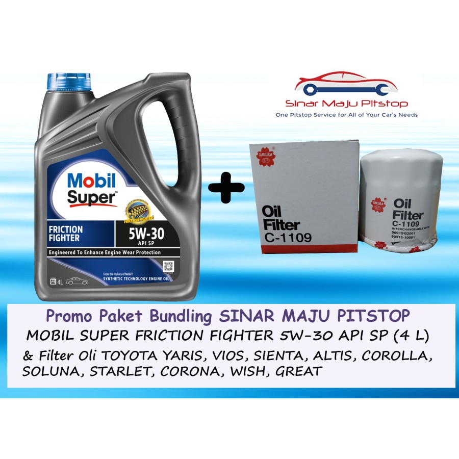 Paket Bundling Oli EXXON MOBIL SUPER FRICTION FIGHTER 5W-30 API SP 4 Liter & Filter Oli TOYOTA YARIS