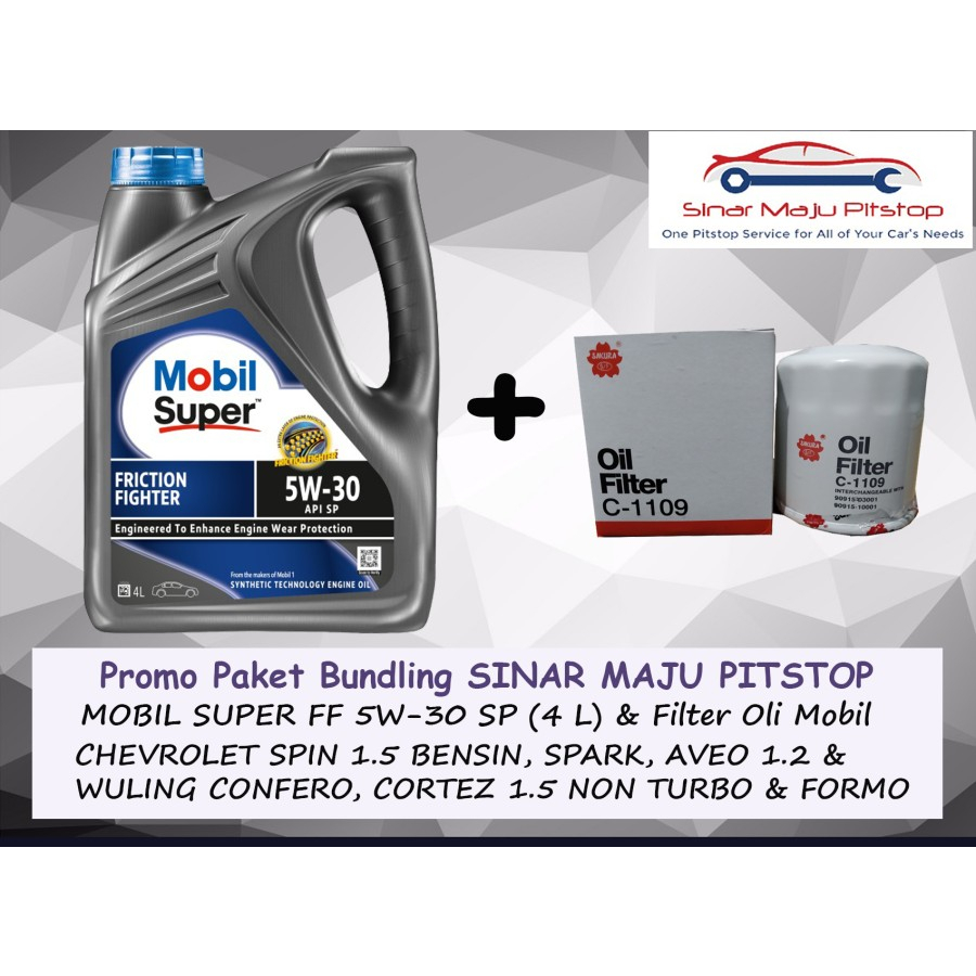 Paket Bundling Oli MOBIL 1 SUPER FRICTION FIGHTER 5W-30 API SP 4 LITER & Filter Oli WULING CONFERO S