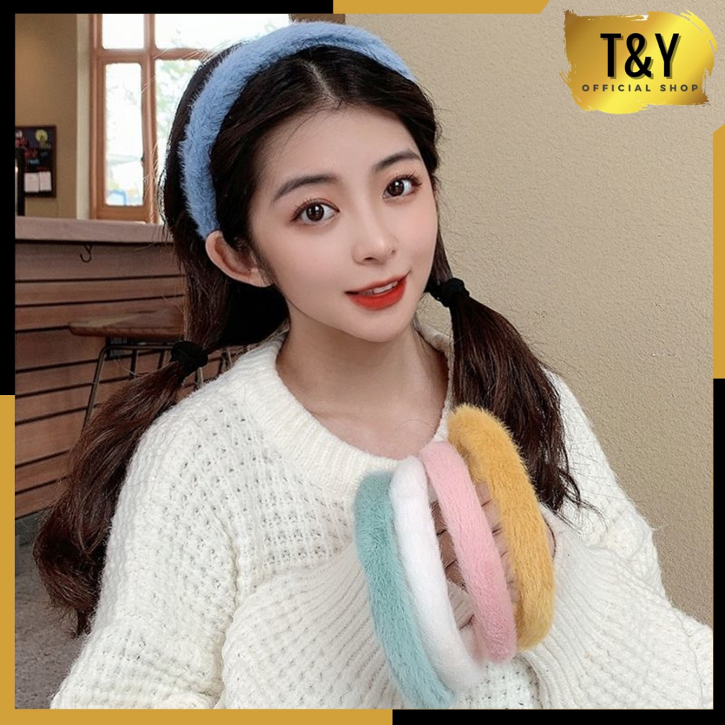 T&amp;YBando Tebal Bandana Bulu-Bulu Gaya Korea Fashion Aksesoris Rambut Wanita Headband Cloud Polos Lebar Empuk Warna Pastel Hair Band Korean