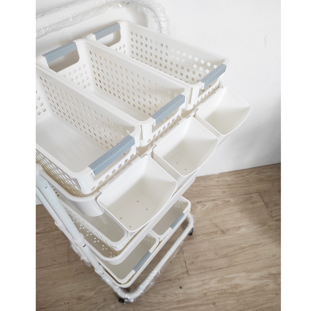 Rak Troli Keranjang Trolley Organizer Bayi Baru Lahir Organizer Dengan Keranjang Lebar 3-Tier Keranjang Utilitas Kamar Tidur