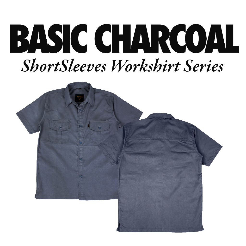 BASIC CHARCOAL-Kemeja Pendek, Casual / Baju Kerja Lapangan Nyaman