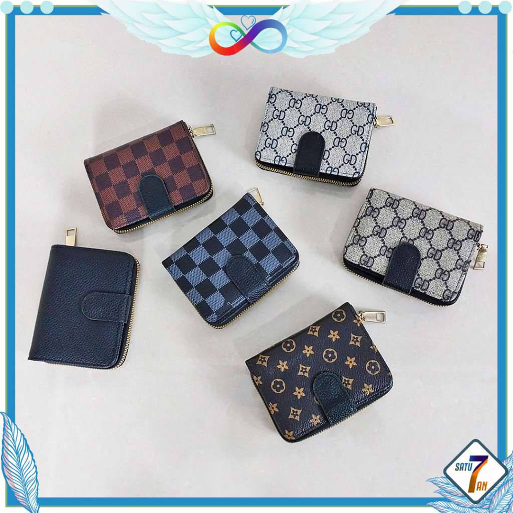 Dompet Lipat Wanita Korea Fashion Kotak Kotak Style Dompet Kartu Cewek Import PU Satu7an D61