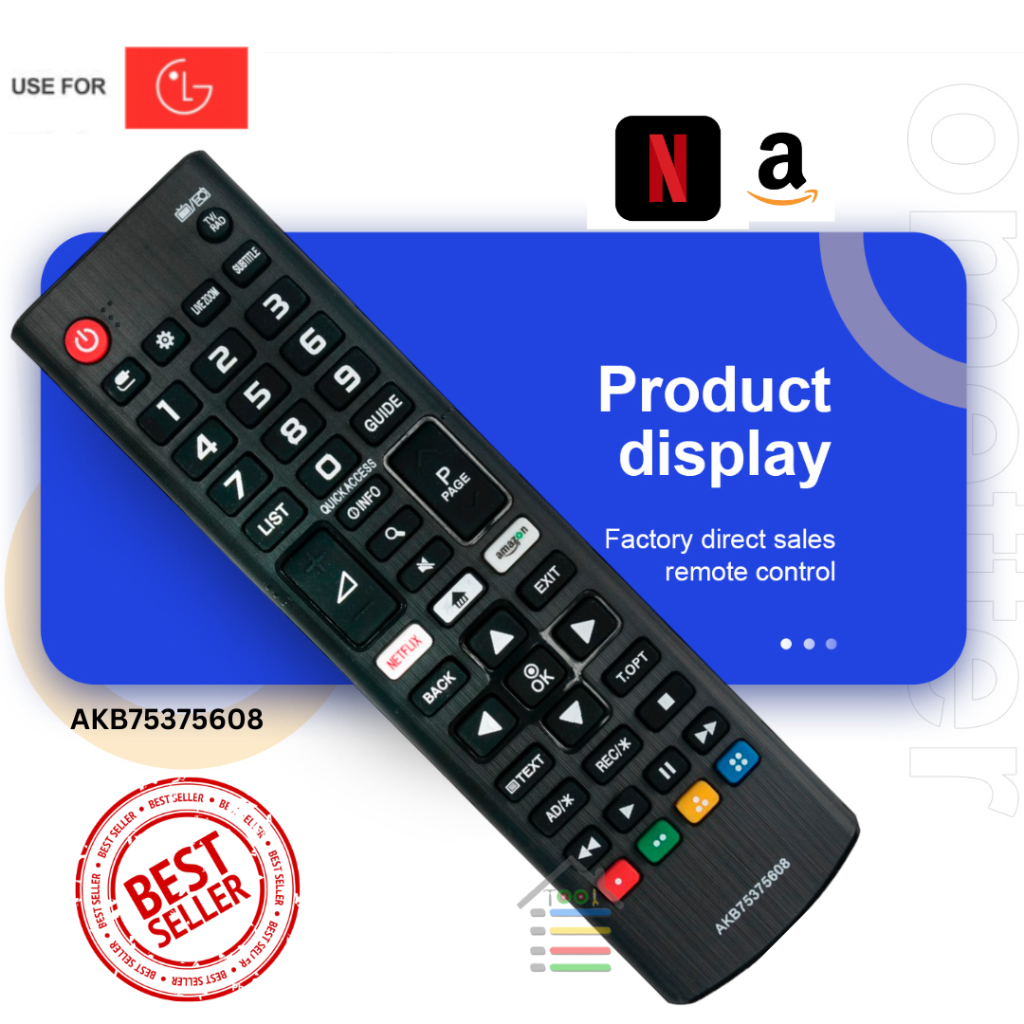 REMOTE TV LG LCD LED HITAM TIPE AKB75675608 NETFLIX AMAZONE