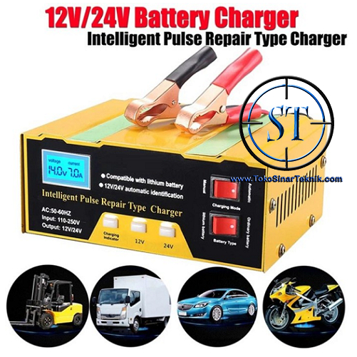 Charger Aki 12V 24V Dc 6-105AH MF-2B Mobil Motor Baterry Smart Intelligent Chip Otomatis Cas Aki Casan Aki