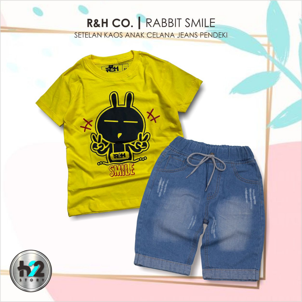 Setelan Anak Celana Jeans / Setelan Jeans Anak Laki Laki /  Setelan Kaos Distro Anak Celana Jeans Pendek Usia 3-12 Tahun / By H22Story