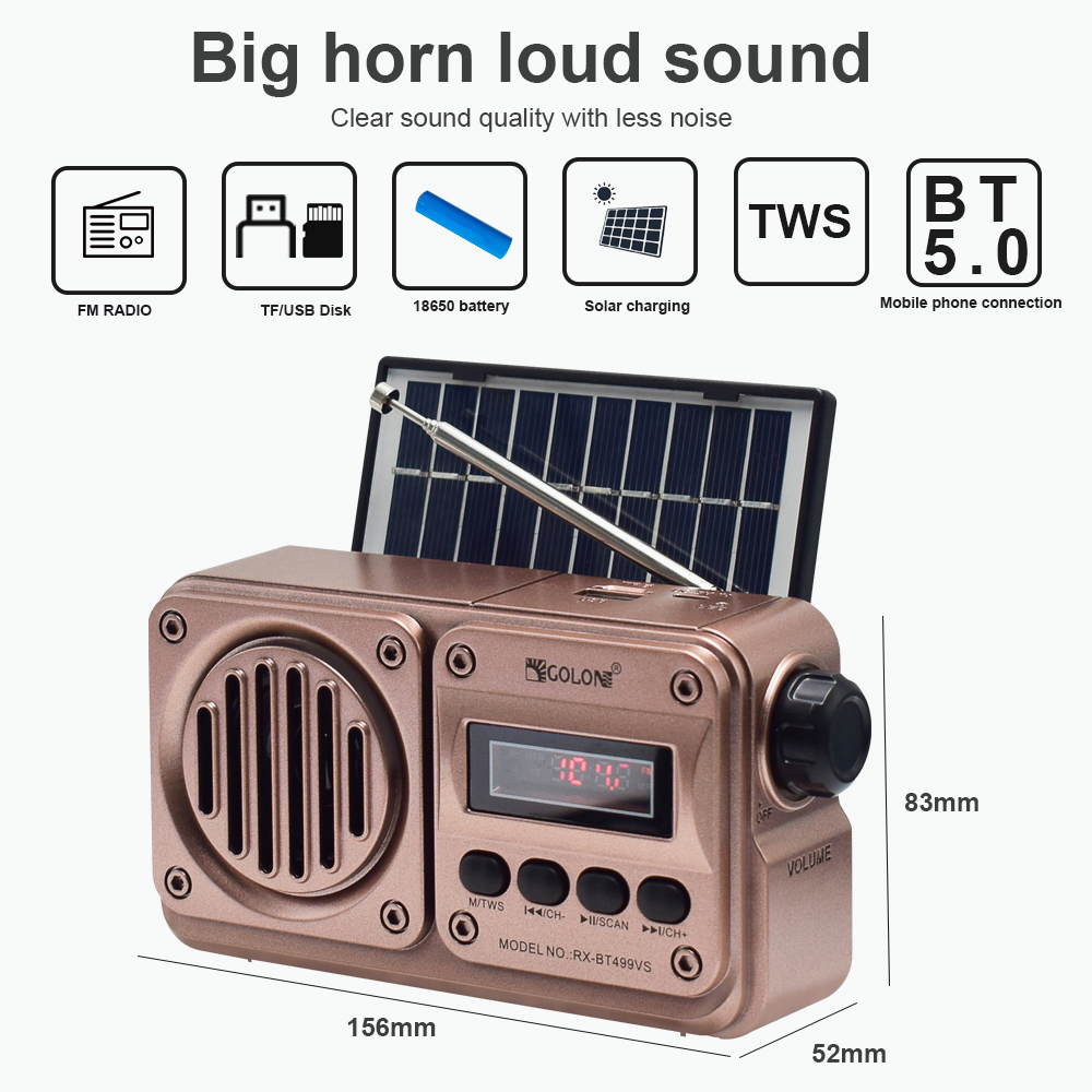 Radio Portabel RD-BT499VS Baru AM / FM Rumah tangga Mini Player Outdoor Broadcast Dengan panel surya Pembicara