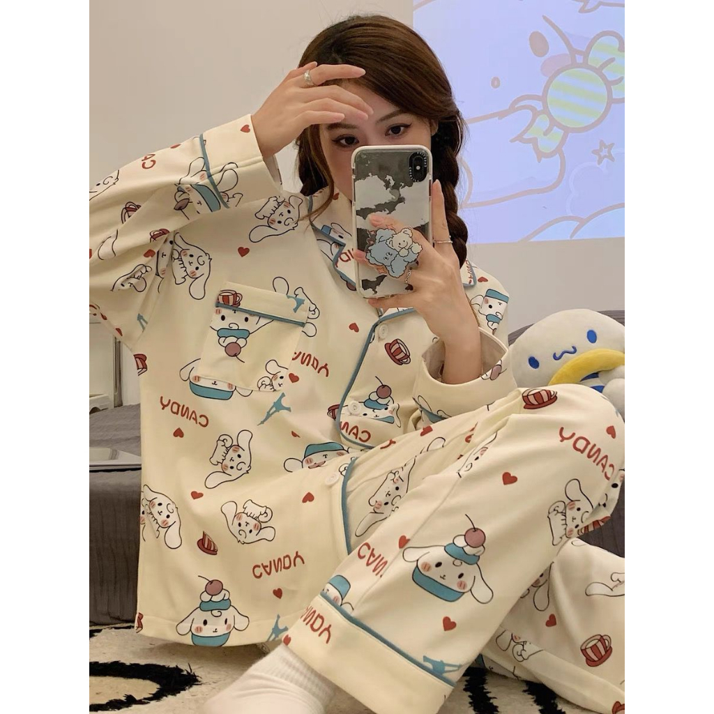 BAJU TIDUR PIYAMA CINNAMOROLL KUROMI MELODY STITCH HELLO KITTY LOTSO ALIEN TOY STORY BAJU LENGAN PANJANG CELANA PANJANG