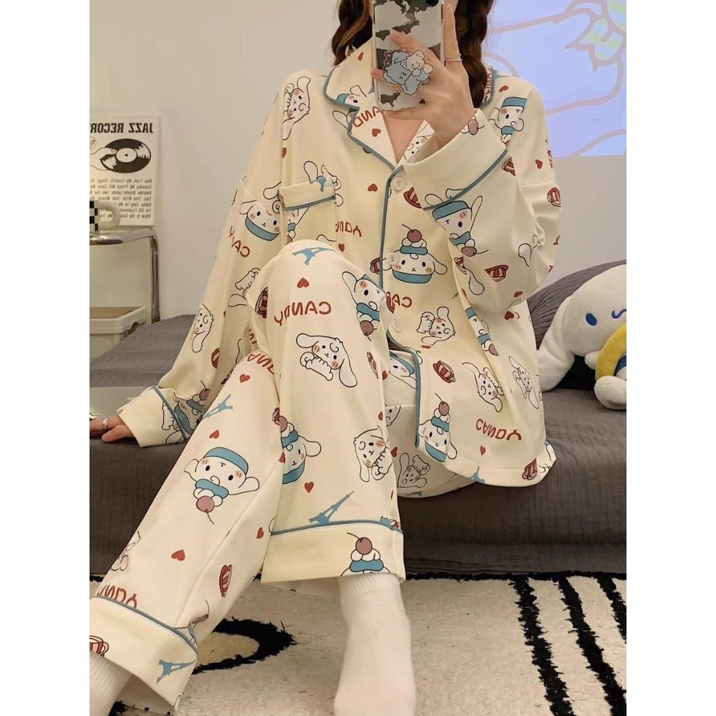 BAJU TIDUR PIYAMA CINNAMOROLL KUROMI MELODY STITCH HELLO KITTY LOTSO ALIEN TOY STORY BAJU LENGAN PANJANG CELANA PANJANG