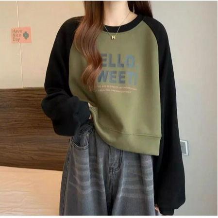 Sweater Wanita HELLO SWEET Crop Blouse Koearn Style Wanita Kekinian