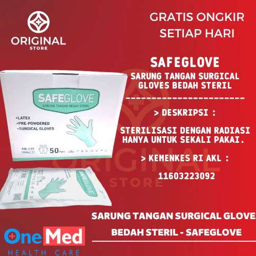 SARUNG TANGAN SURGICAL GLOVES STERIL / SARUNG TANGAN BEDAH STERIL SURGICAL GLOVES PER PAIR - SAFEGLOVE