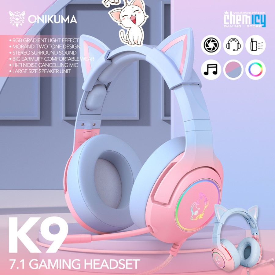 Onikuma K9 / K-9 Powder Blue Gradient 7.1 Channel Gaming Headset