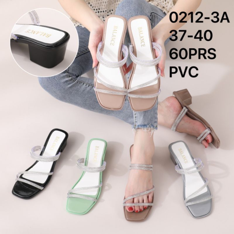 Sandal Hak Selop Glitter  wanita Import Terbaru 4 cm