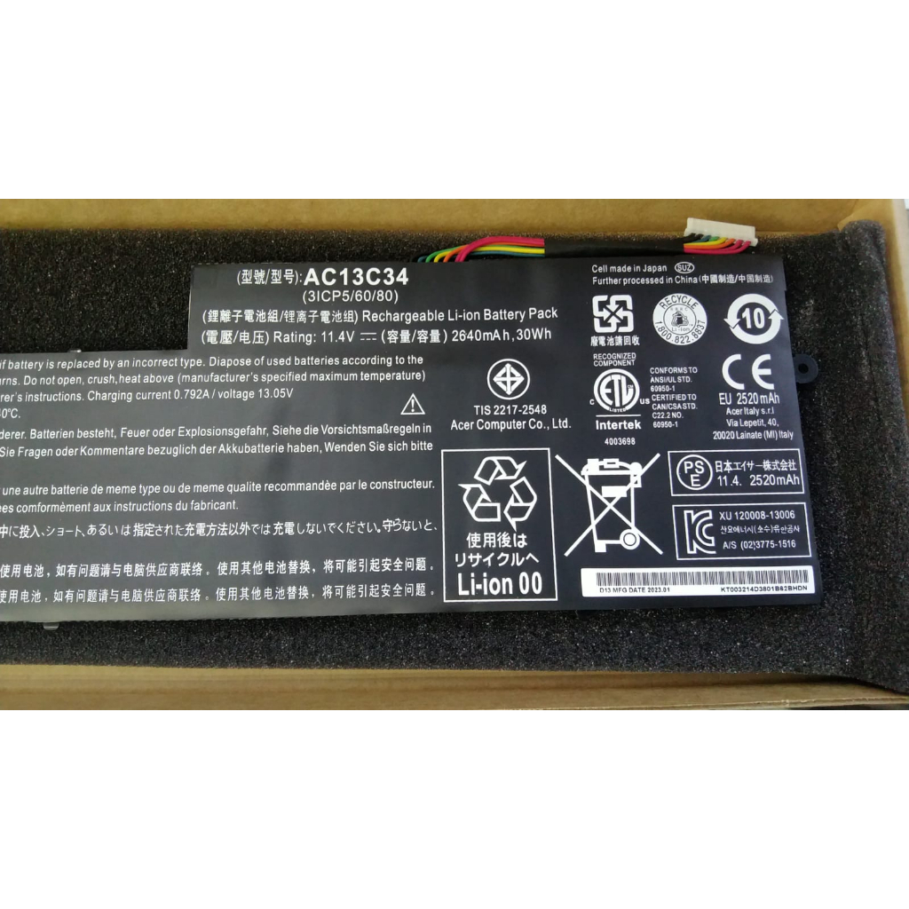 ORIGINAL BATERAI BATERAI LAPTOOP ACER ASPIRE V4-132 V5-132P-V5122--V5-122P AC13C34