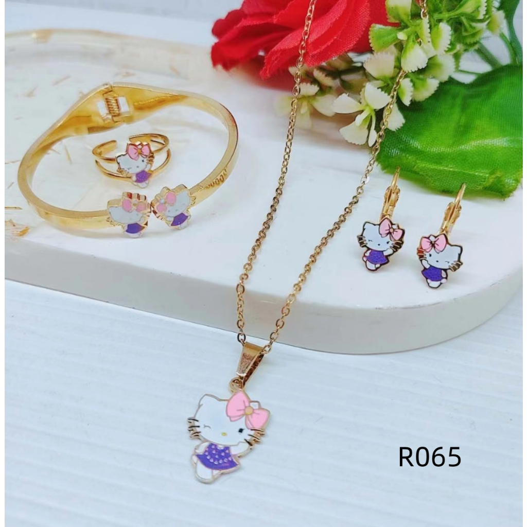 Titanium Set Anak Gelang Kalung Cincin Dan Anting R064/065/066