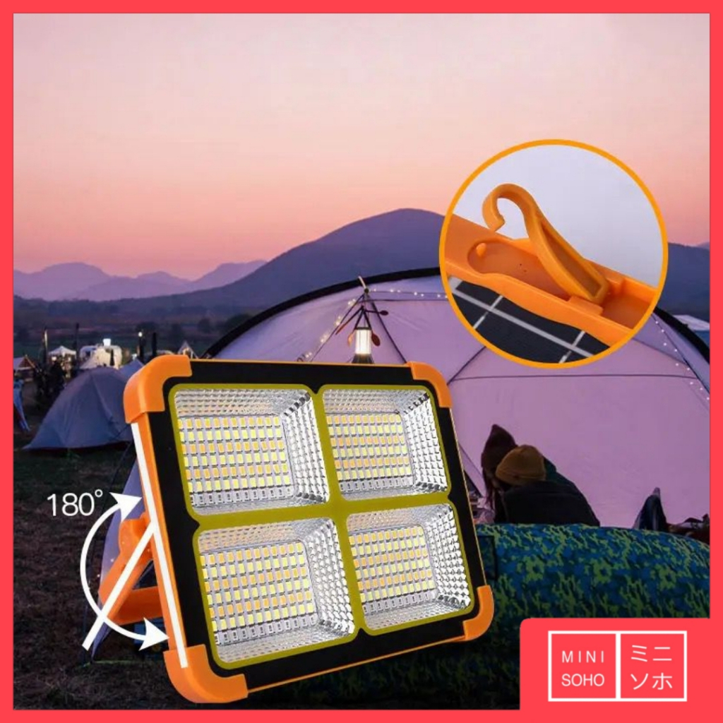 Lampu Sorot 1000W Tenaga Surya / Solar Powered Gantung Camping Tenda Floodlight Matahari Panel Cell IP66 Outdoor Portable