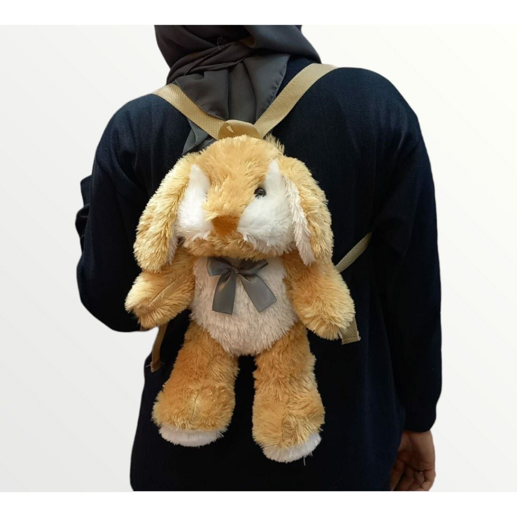 Tas bulu ransel kelinci lucu imut gemoy Ransel Wanita Baru Boneka Mewah Ransel Kasual Tas Kepribadian Kartun Beruang