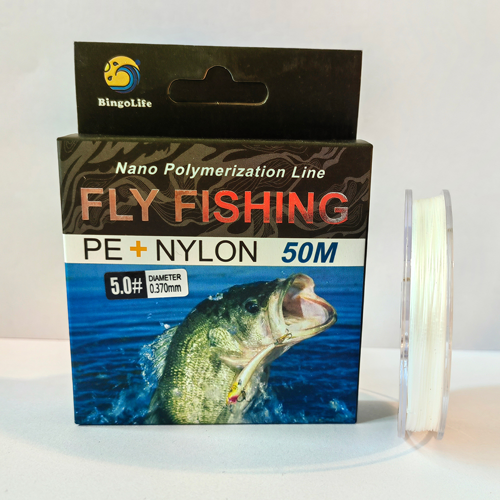 Alat Senar Pancing Terbang 50m Benang Pancing Kuat Anti Gigitan PE + Nilon Fly Fishing Line Anti Ker