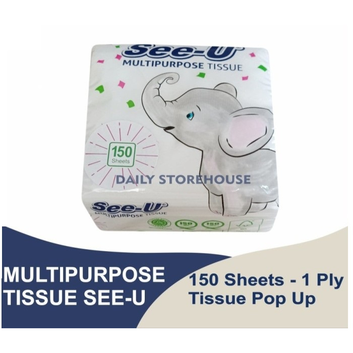 Tissue SEE U Multipurpose Pop Up Gajah 150 Sheet 1 Ply Murah / Tisu meja makan dapur serbaguna lembut