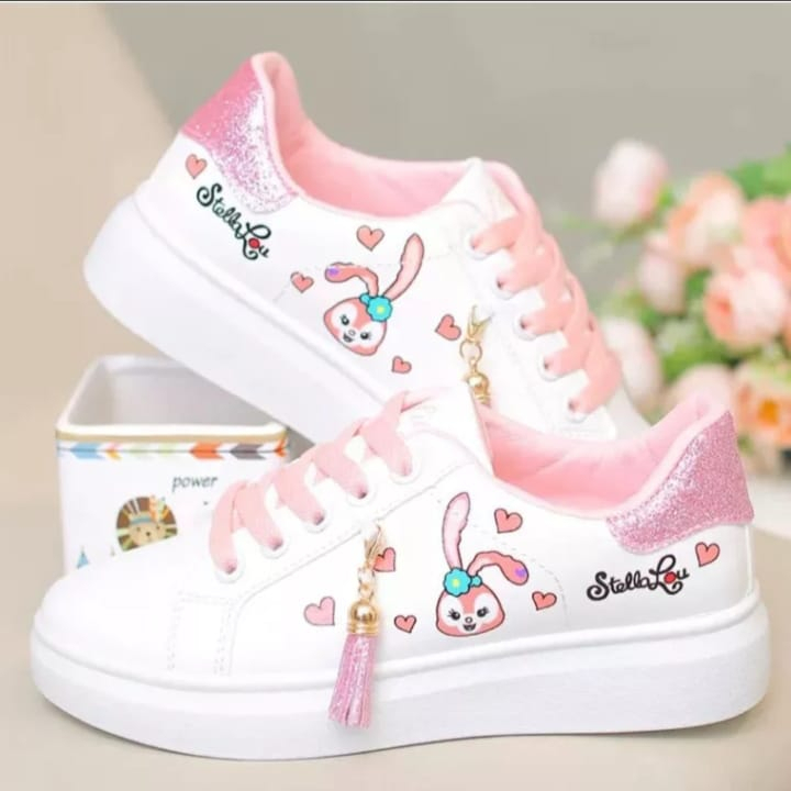 Sepatu Sneakers Anak Perempuan Murah Rumbei Stela Love Lucu Umur 3-10 Tahun | Sepatu Anak Perempuan Terbaru 2023 Pink