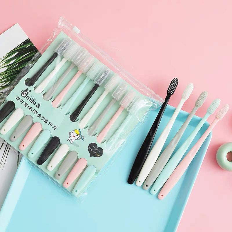 (BOW) 10Pc Sikat Gigi Dewasa Korea Style / Sikat Gigi Bulu Lembut Dengan Set Penutup