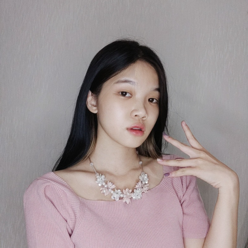 Sharon Flowery Crystal Necklace Kalung Panjang Hijab Bunga Mutiara Kristal