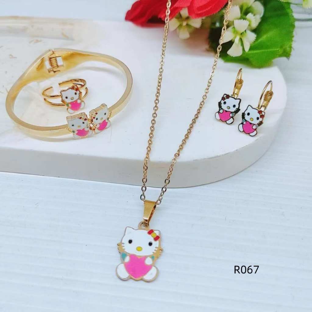 Titanium Set Perhiasan Anak Kalung Gelang Cincin Dan Anting R067/068