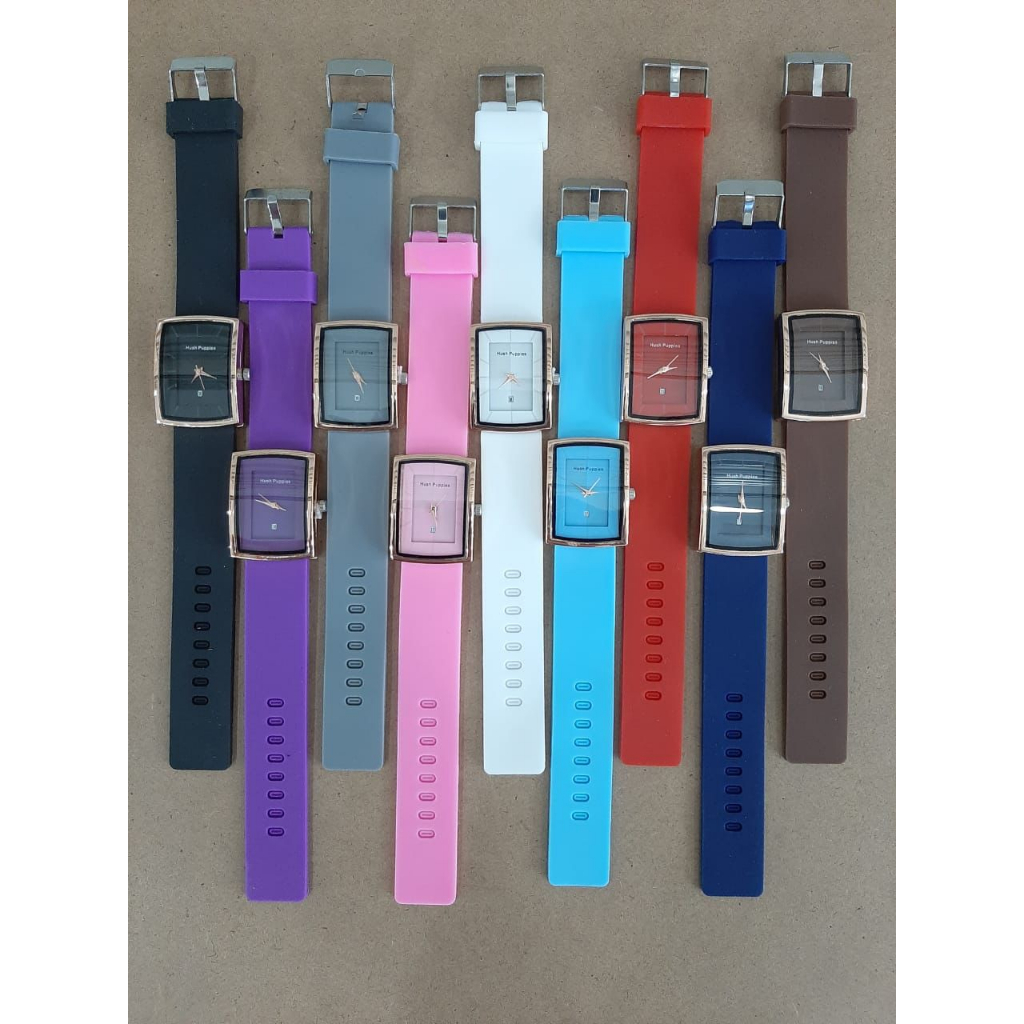 (COD) Jam Tangan Wanita Hush Puppies Segi Tanggal Aktif Strap Rubber HP-7651