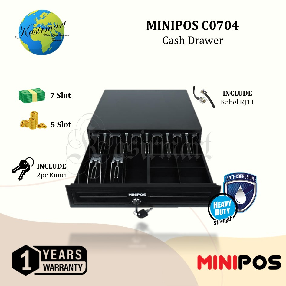 Minipos C0704 Cash Drawer MP-C0704 Box Laci Uang Kasir C 0704 Support RJ11 Buka Otomatis