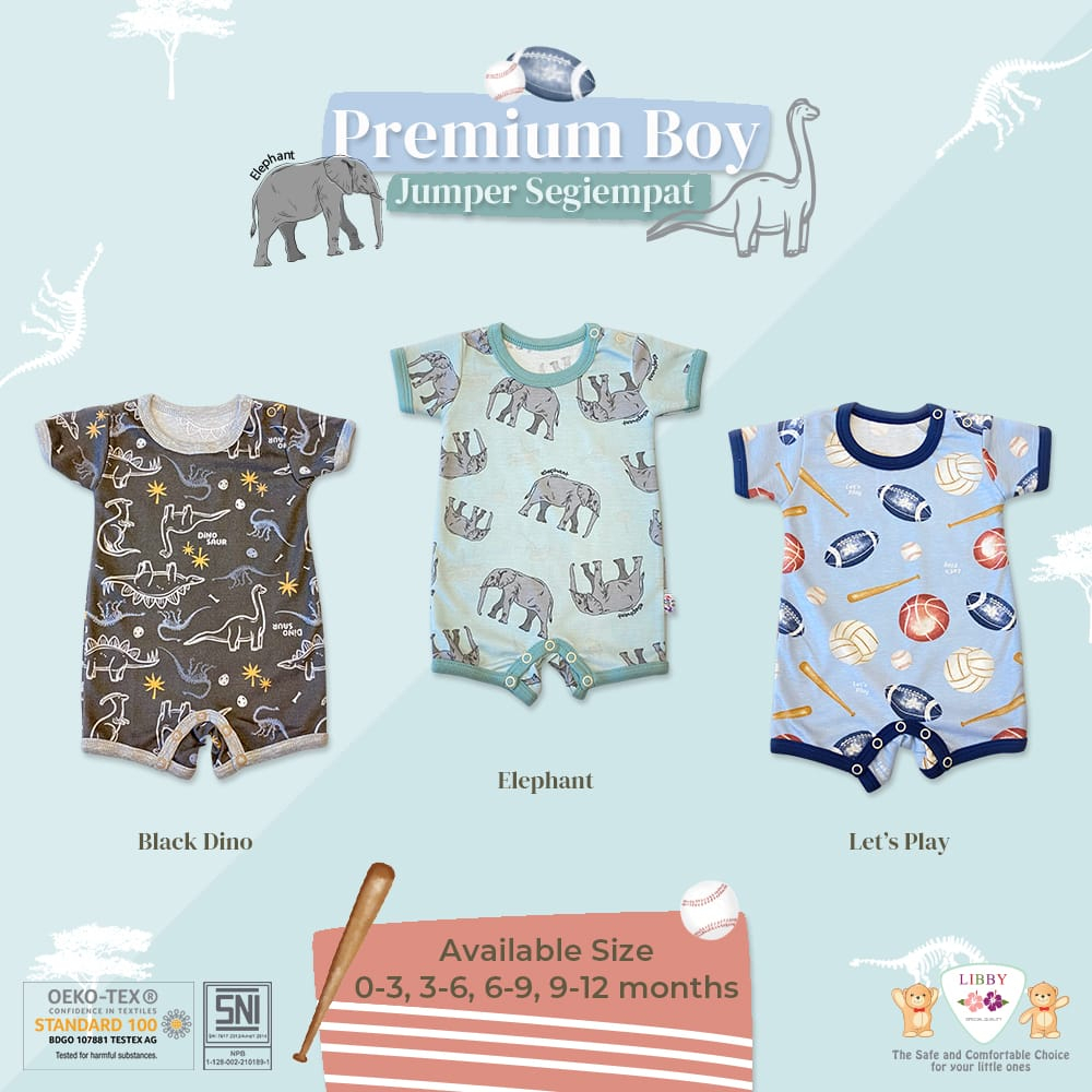 Baju Bayi Romper Bodysuit Libby Premium Jumper Pendek Segiempat 0 6 9 12 Bulan Isi 3pcs