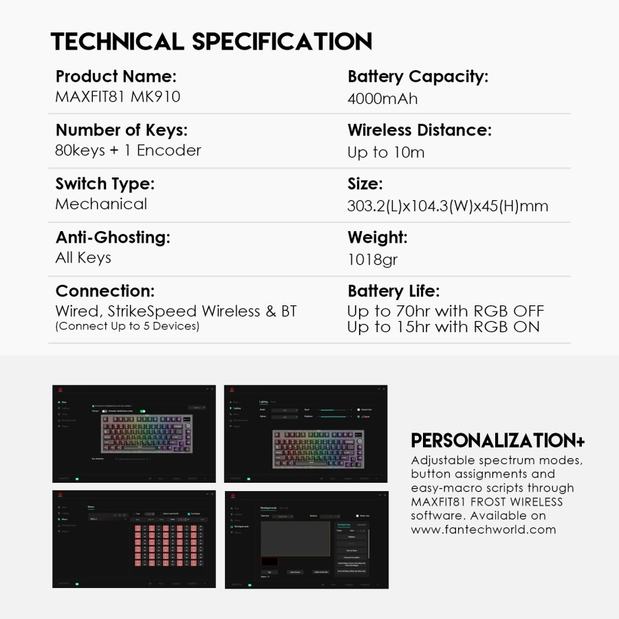 Fantech Maxfit81 Frost Wireless ABS Outemu Switch 75% Keyboard MK910