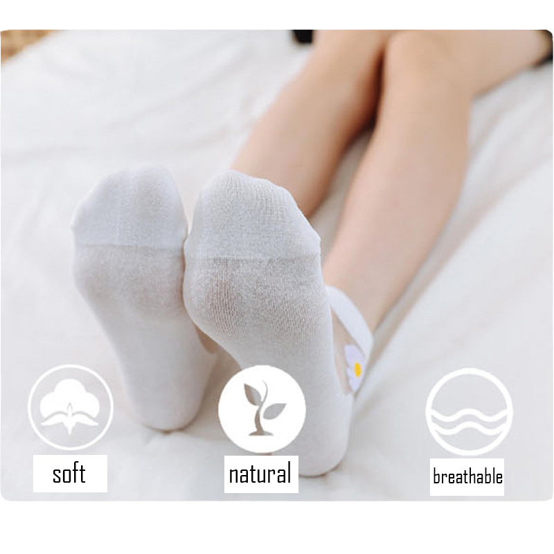 Women Socks Korea Pendek Semata Kaki Termurah Kaos Kaki Pendek Wanita Motif Bunga Daisy Transparan Fashion Anak Ukuran 24cm x 7cm  W1A3