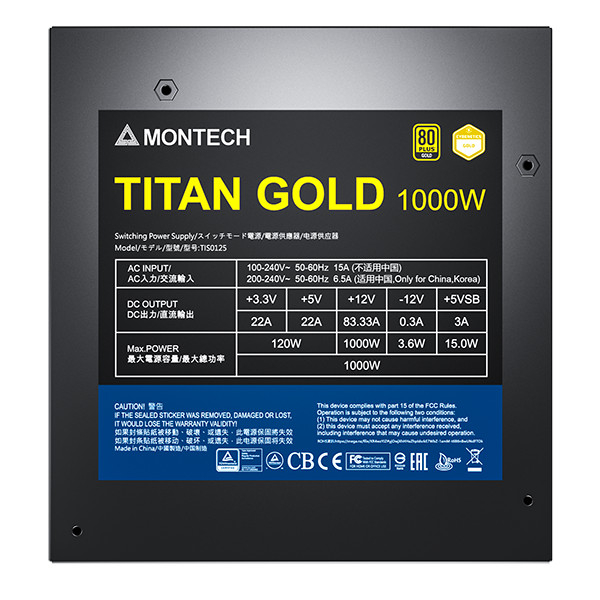 PSU MONTECH TITAN 1000 GOLD | 1000W 80 Plus Gold | ATX 3.0 &amp; PCIE 5.0