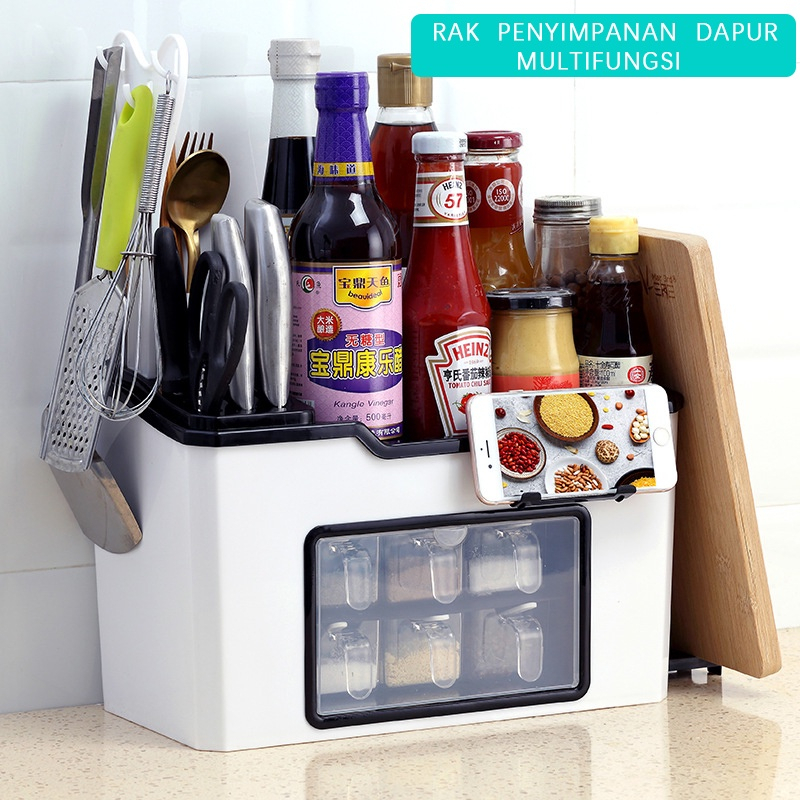 Rak Bumbu Dapur Serbaguna Kitchen Shelf Rak Dapur Laci Bumbu Dapur 6 laci dengan sendok dengan penutup