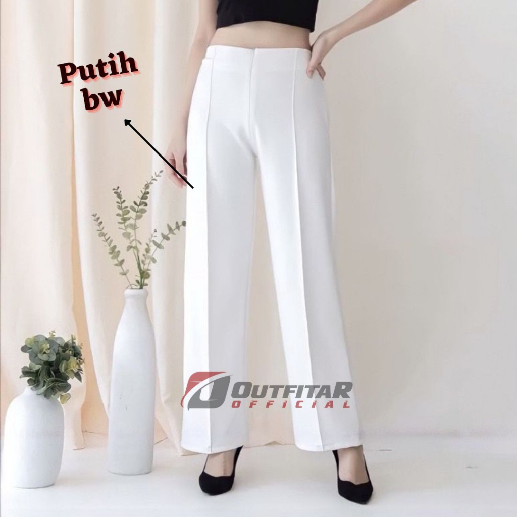 Celana Wanita Kulot Garis Basic HW Irene Cullotes Scuba Wide Leg Kulot Premium