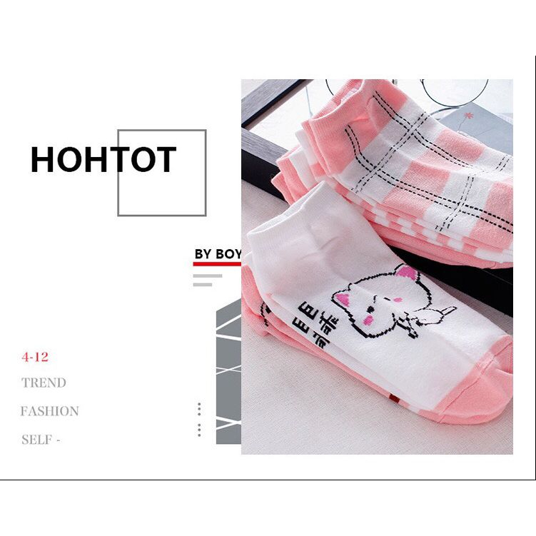 IMPORT Kaos Kaki Wanita Dewasa Remaja Motif Kucing Pink / Kaos Kaki Pendek Korea Sock Semata Kaki