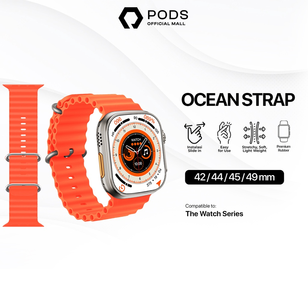 Ocean Strap for Smartwatch - 38mm 42mm Sports Band Ocean Tali Jam untuk Iwatch Strap Pengganti Model Terbaru Tali Strap Jam Tangan Smartwatch Iwatch 5 6 7 8 42mm 44mm 45mm 49mm T500 T55 T500+ Plus Hiwatch 8 by Pods Indonesia