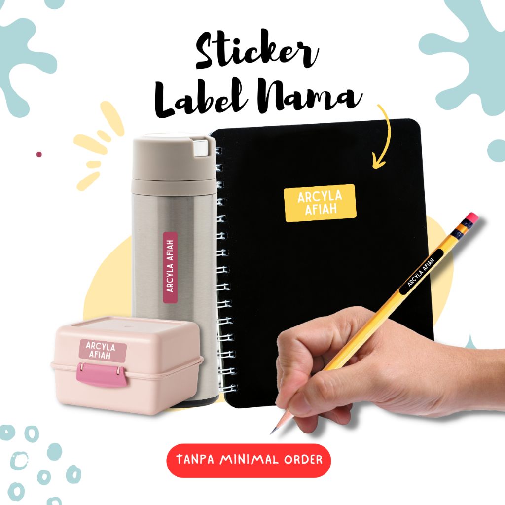 

Sticker label basic nama custom untuk buku pensil dst by giftproject.id