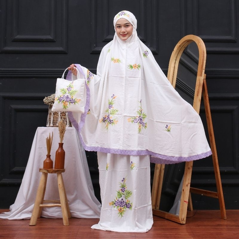 Mukena Rukuh Lukis Bali Jumbo Super Premium/ Mukena Setelan Lukis Gradasi Original Hand Made / Muken