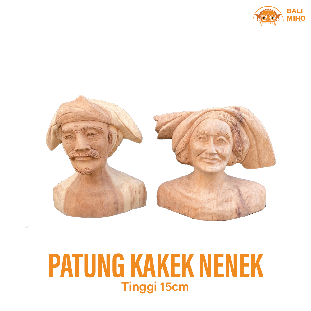 Patung Kakek Nenek Bali 15 cm - Patung Orang Tua - Togog Bali - Patung Kayu Bali - Patung Nenek Kayu