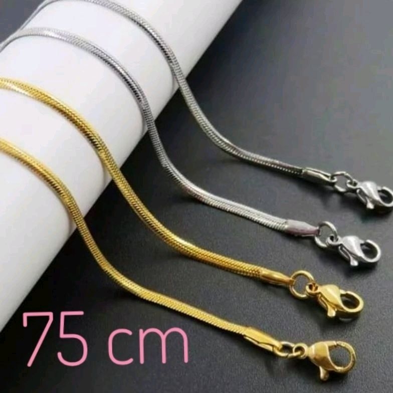 Kalung Belut Gepeng Titanium Panjang 75 cm Anti Karat