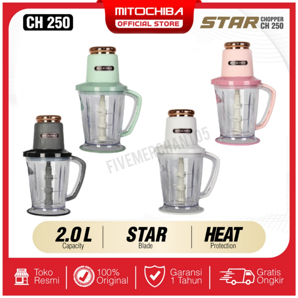 Food Chopper Mitochiba CH 250 Blender Bumbu Daging Mito CH250 Star Blade 2 L Penggiling Penghalus Food Processor