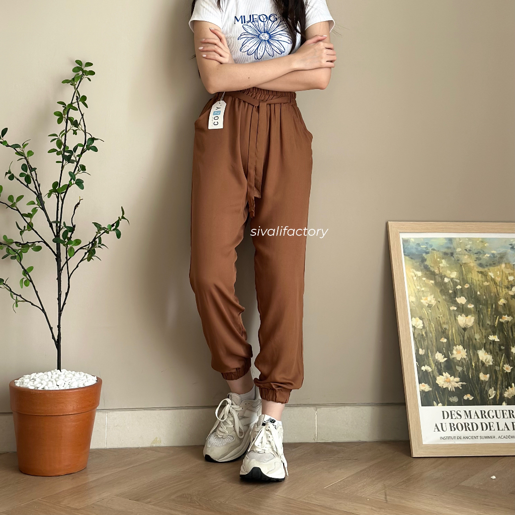 SIVALI Celana Jogger Rayon Wanita Loose Cullote Pants Homewear 002