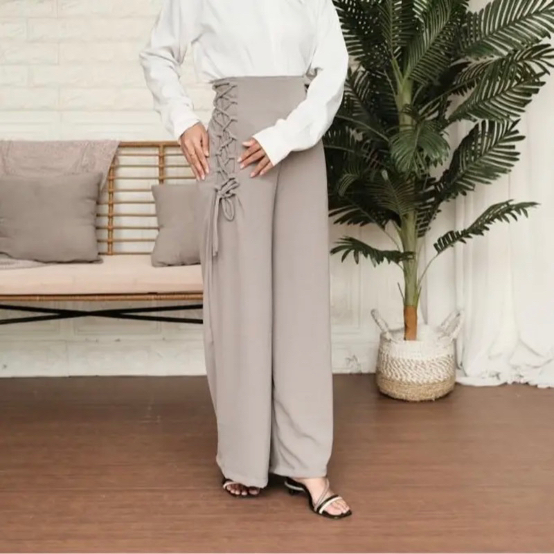 ALICE PANTS KULOT CRINKLE HIGHWAIST - Cirebon Cloth | KULOT TALI SIMPUL KOREAN STYLE | LOOSE PANTS