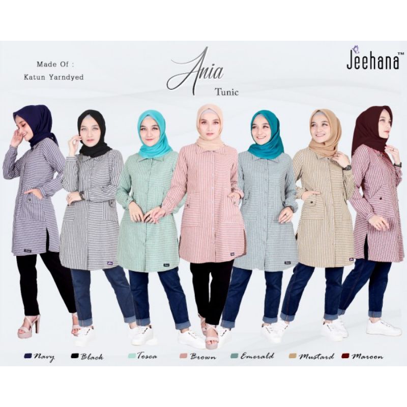 Ready  Tunik Ania Jeehana Tunik Kemeja Katun Wanita Muslimah