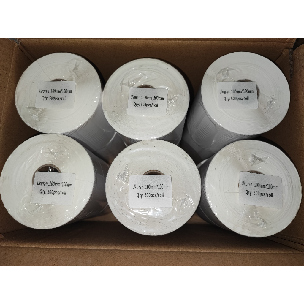 

HJK Kertas Sticker Label Thermal Barcode Resi 100x100 Mm Isi 500 Pcs