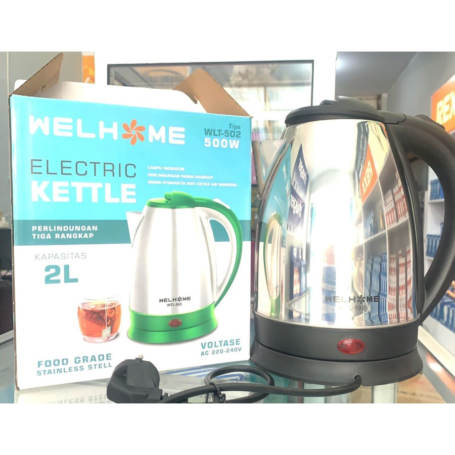 Kettle Teko Listrik 2L Pemanas Air Stainless Otomatis - Welhome WLT-502