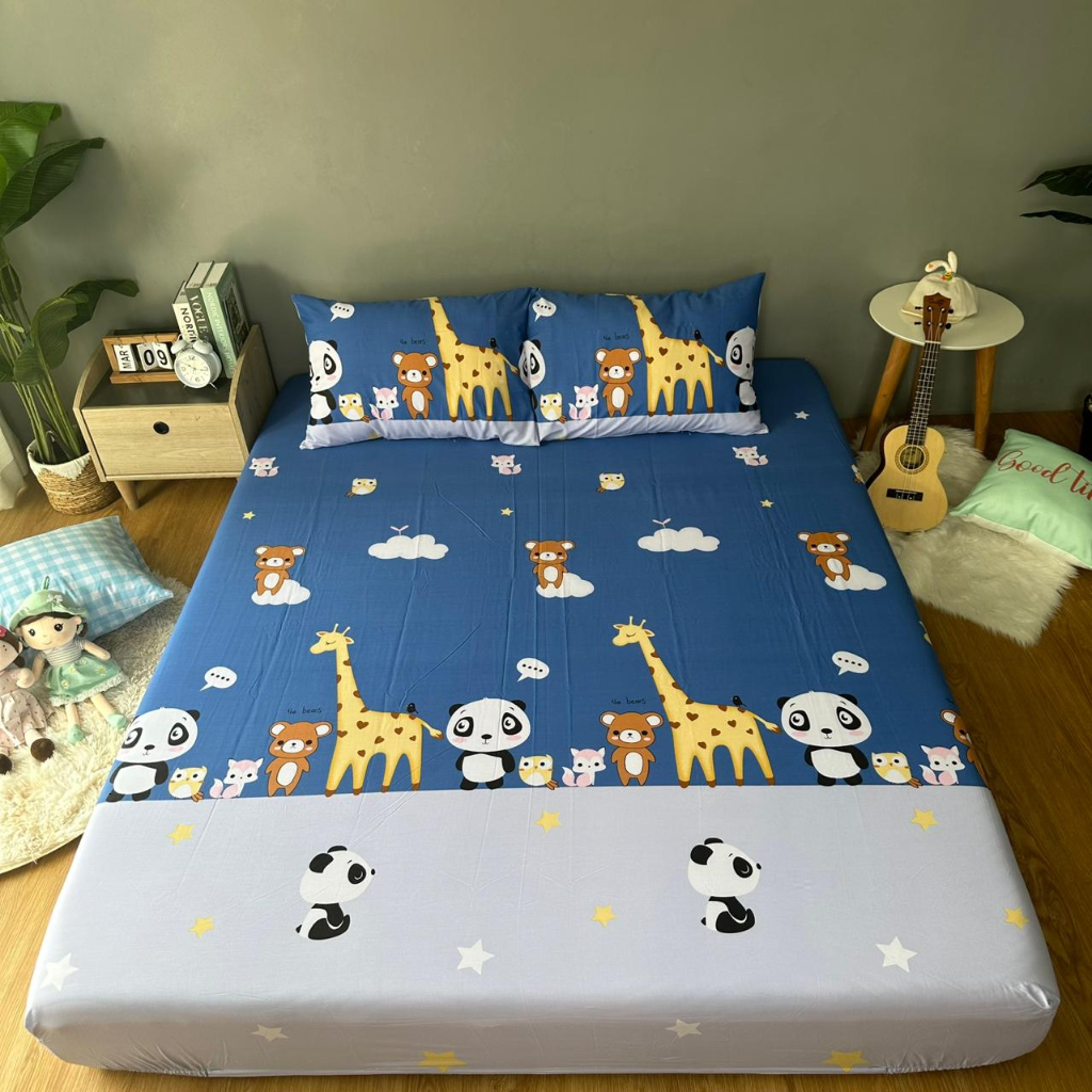 Sprei Anti Geser Katun Lokal CVC | Motif Anak Animal Dream &amp;Happy Dino | ukuran 90 120 160 180x200