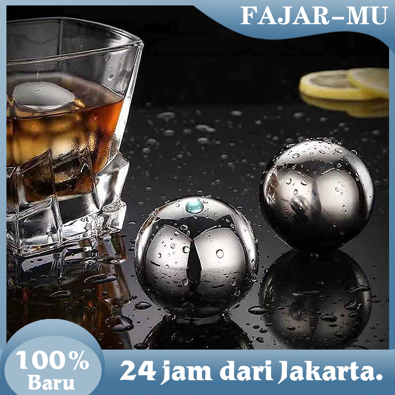 1 Set 2 Pc Es Reusable Ball Ice Cube 55mm Bulat Silver Stainless Steel Ice Cube  Untuk