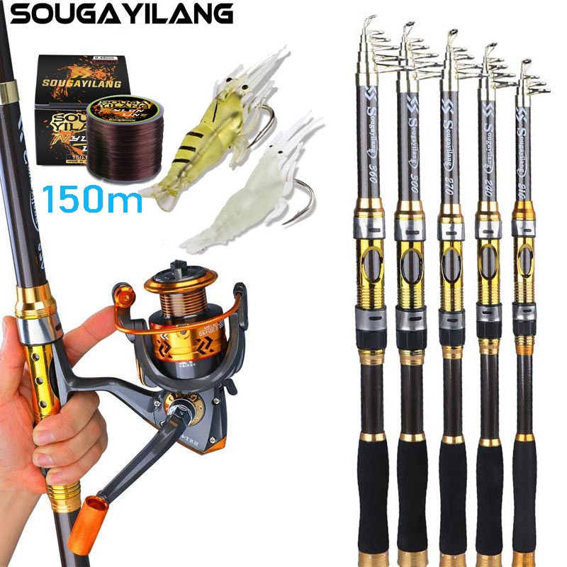 Sougayilang joran pancing 2.1m-3.6m 6-8 sections fishing rod 1000-4000 carbon fiber 5.1:1 fishing re